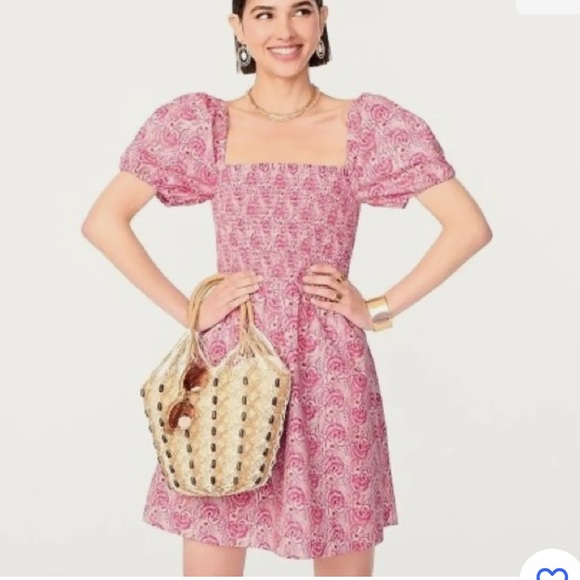 J. Crew Puff-sleeve smocked mini dress in dandelion swirl - Picture 2 of 4